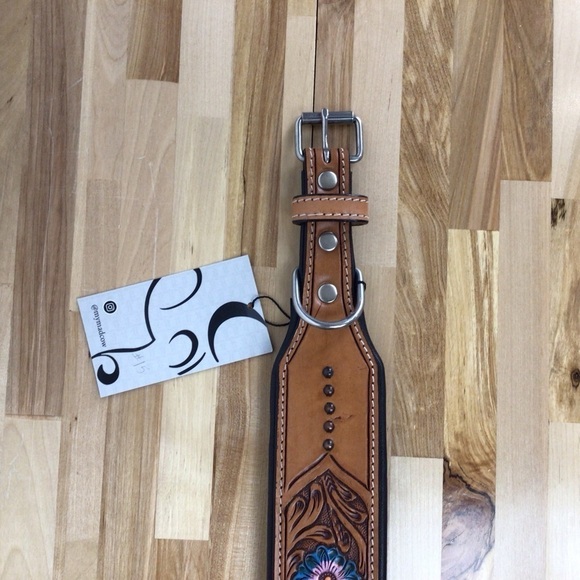 Mad Cow genuine leather western dog collar handmade brown turquoise pink studded - Picture 8 of 16